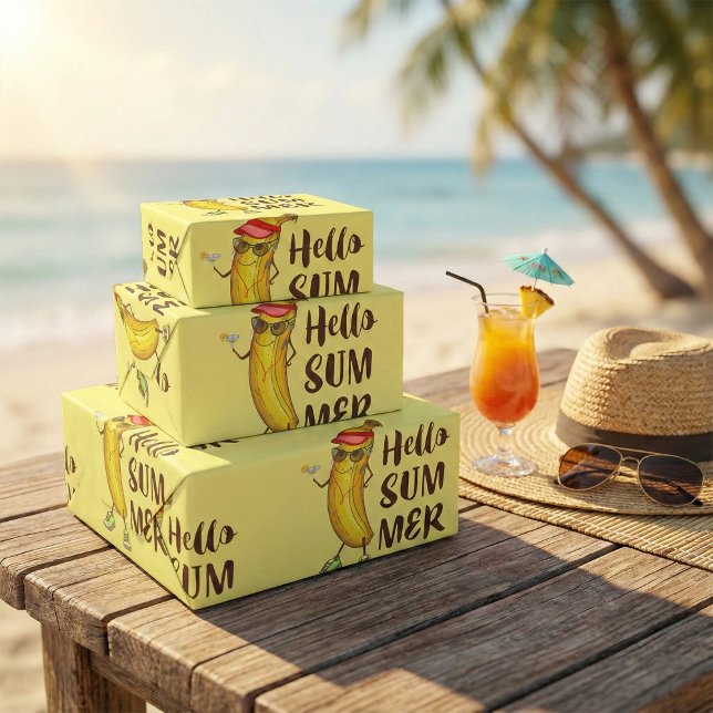 Cool Banana Hallo Sommer Funny Tropical Frucht Geschenkpapier (Von Creator hochgeladen)