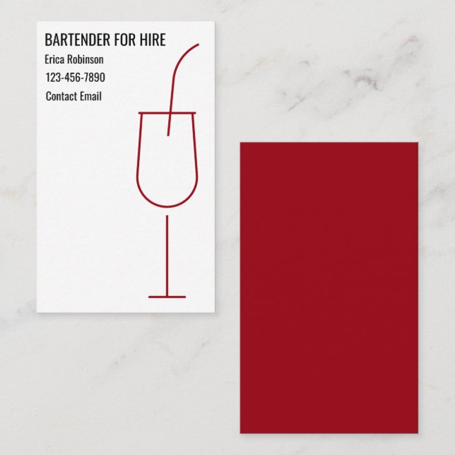 Cool Bartender For Hire Business Cards Visitenkarte (Vorne/Hinten)