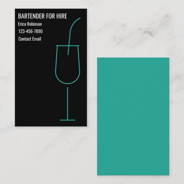 Cool Bartender For Hire Business Cards Visitenkarte (Vorne/Hinten)