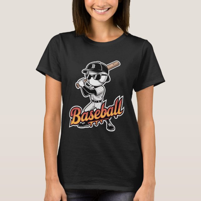 Cool Baseball Mascot Sunglasses Flaming Text Boys  T-Shirt (Vorderseite)