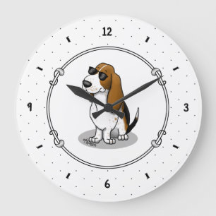 Cool Basset Hound dog and sunglasses (tri-color 1) Große Wanduhr