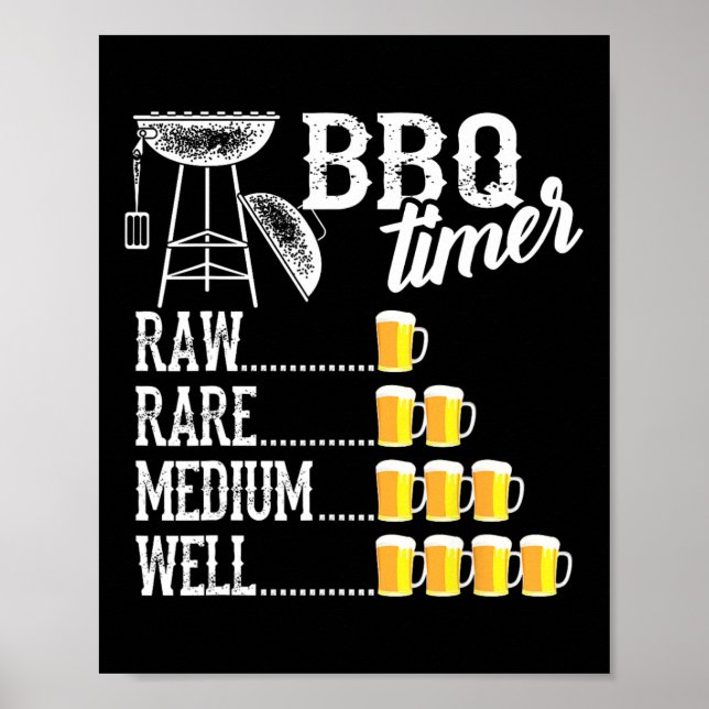 Cool Bbq Timer Raw Rare Medium Well Funny Beer Dri Poster (Vorne)