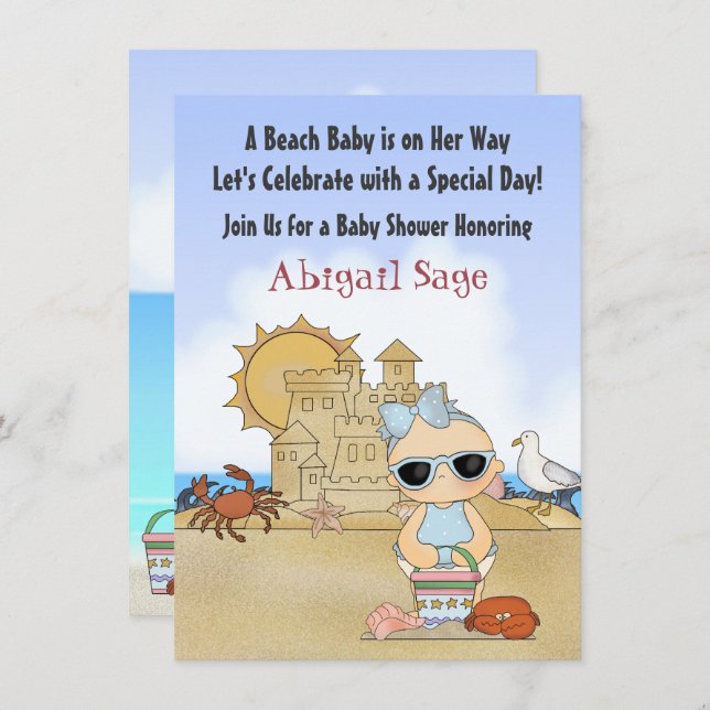 Cool Beach Baby Dusche Einladung für Mädchen (Vorne/Hinten)
