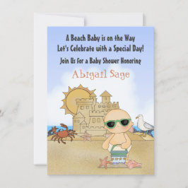 Cool Beach Baby und Sandcastle Neutral Baby Dusche Einladung