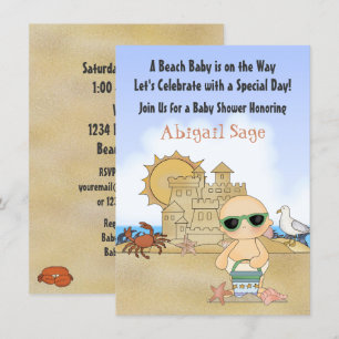 Cool Beach Baby und Sandcastle Neutral Baby Dusche Einladung