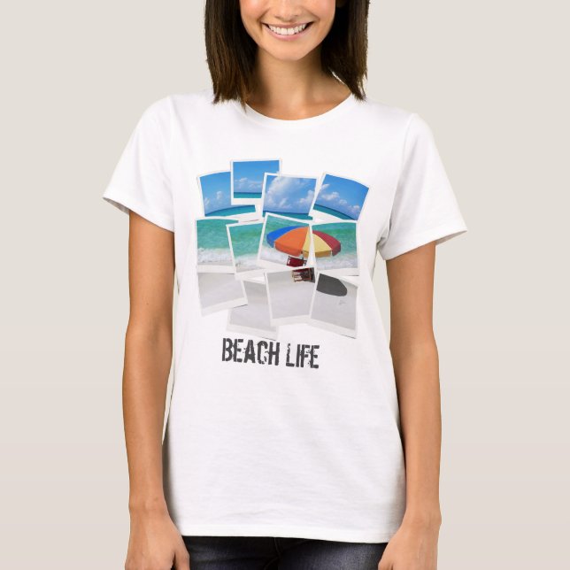 Cool Beach Life Umbrella Foto Frame Collage T-Shirt (Vorderseite)