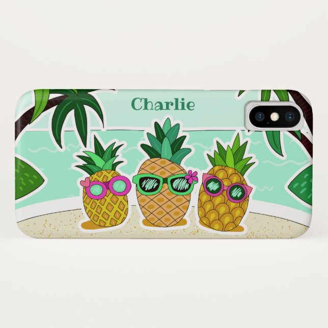 Cool Beach Pineapes individuelle Name Telefonzelle Case-Mate iPhone Hülle (Rückseite (Horizontal))