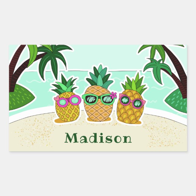 Cool Beach Pineapples individuelle Name Aufkleber (Vorderseite)