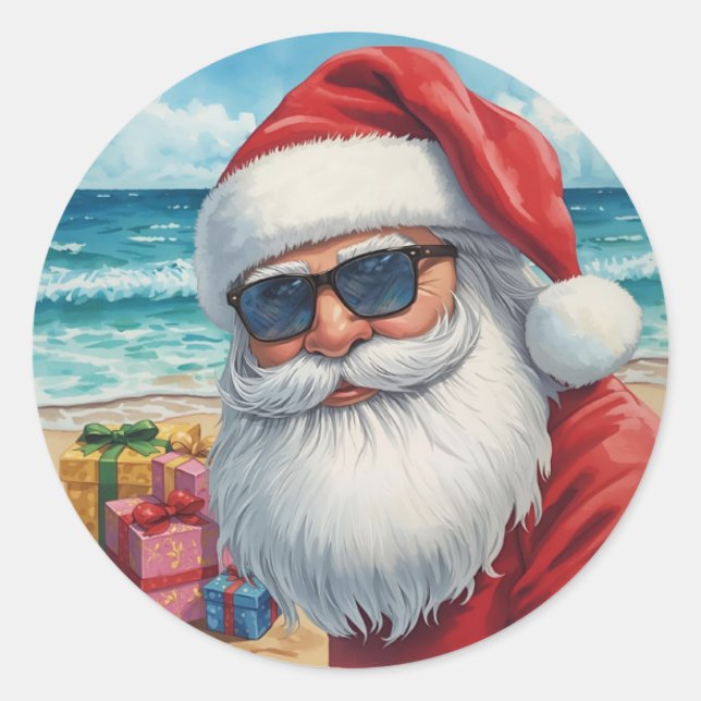 Cool Beach Santa Sticker – Tropical Holiday Vibes (Vorderseite)