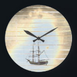 Cool Beach Theme Ship Wall Clock - Nautische Liebh Große Wanduhr<br><div class="desc">Beach Theme Shabby Rundholz-Wall-Uhr für Nautische Liebhaber. Gut als Geschenk für die Männer in Ihrem Leben oder als Wohngestaltung für Ihr Strandhaus.</div>