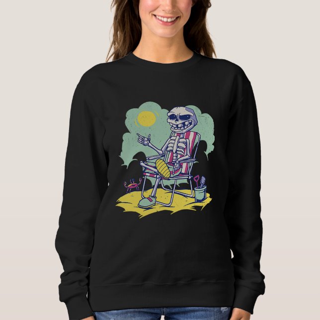 Cool Beach Vacation Skeleton Summer Time Crab Scho Sweatshirt (Vorderseite)