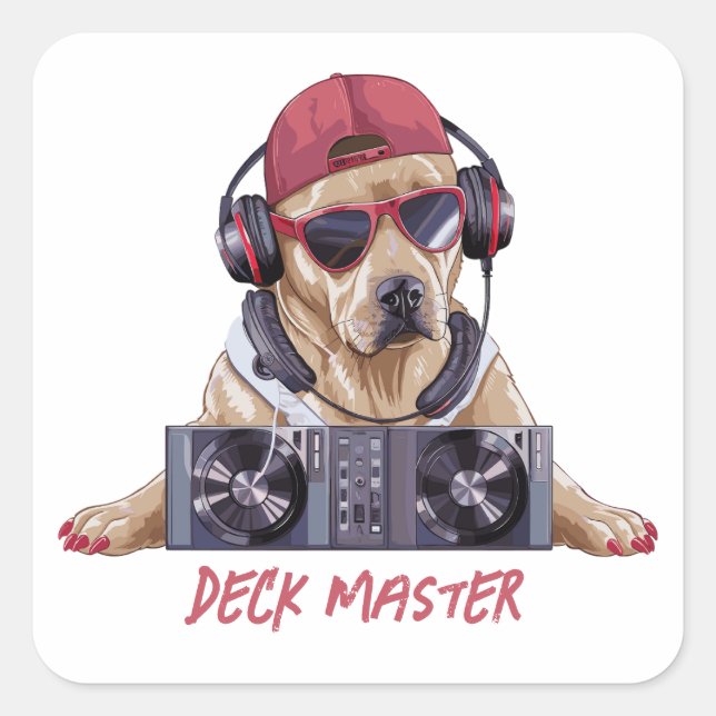 Cool Beats Canine DJ Quadratischer Aufkleber (Vorderseite)