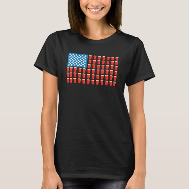 Cool Beer Pong American Flag Beer Pong T-Shirt (Vorderseite)