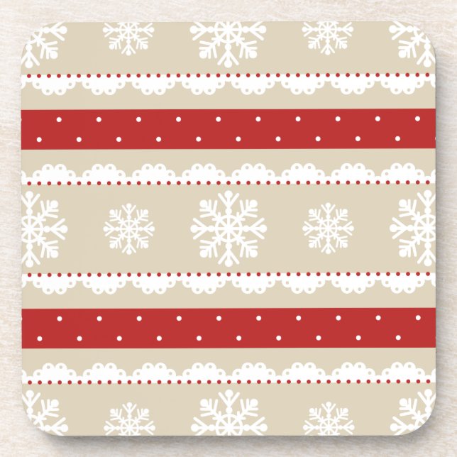 Cool Beige Red White Christmas Pattern Untersetzer (Vorderseite)