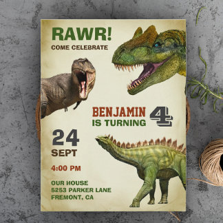 Cool Big Dinosaur Kindergeburtstag Party Einladungspostkarte
