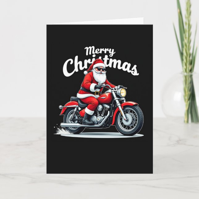Cool Biker Weihnachtskarte Schwarzer Hintergrund Karte (Vorderseite)