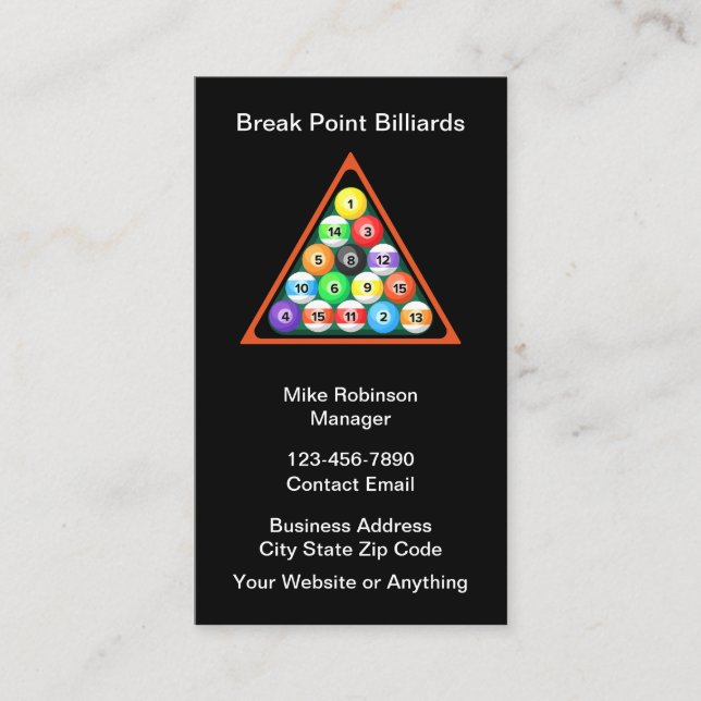 Cool Billiard Hall New Business Cards Visitenkarte (Vorderseite)