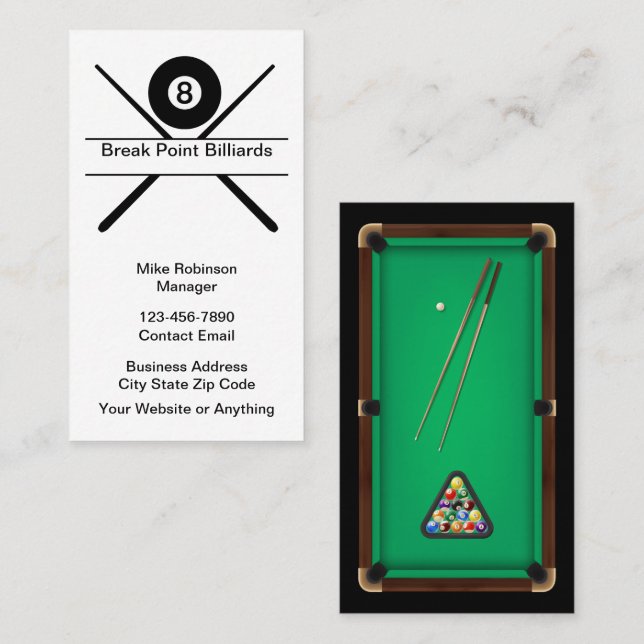 Cool Billiard Hall Theme Business Cards Visitenkarte (Vorne/Hinten)