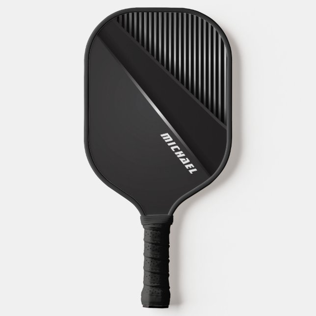 Cool Black Abstract Monogram Name Pickleball Schläger (Rückseite)