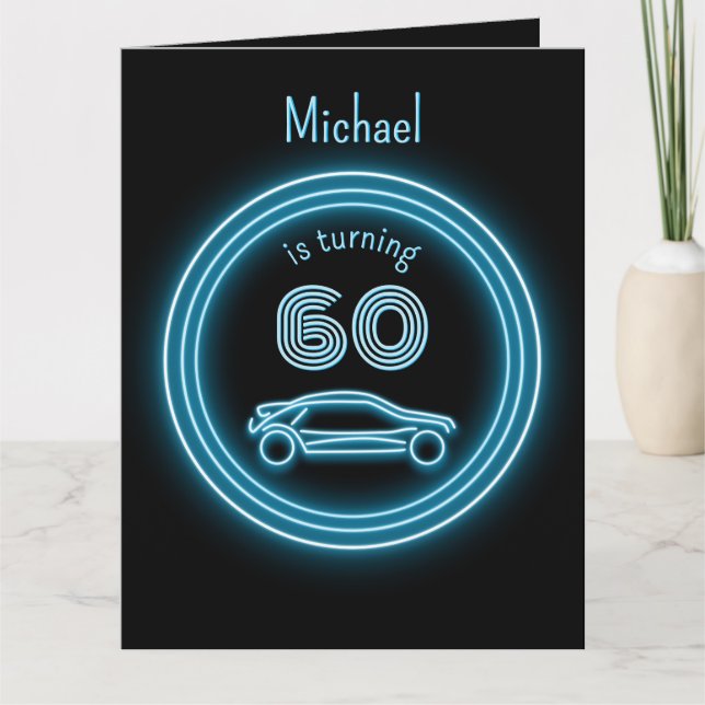 Cool Black and Neon Look Blue Racecar für Männer Karte (Vorderseite)