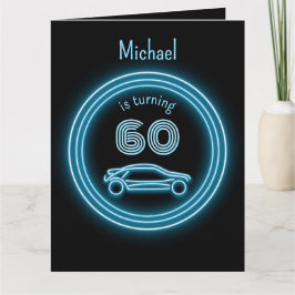 Cool Black and Neon Look Blue Racecar für Männer Karte