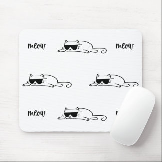 Cool Black and White Cat with Sunglasses Mousepad