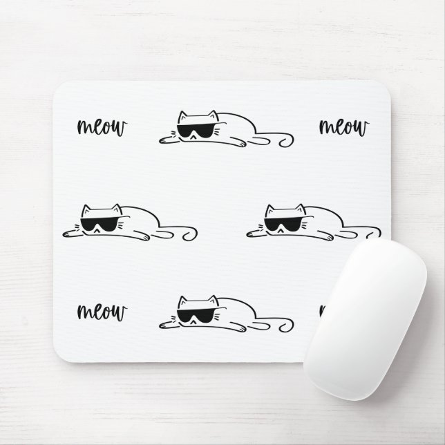 Cool Black and White Cat with Sunglasses Mousepad (Mit Mouse)