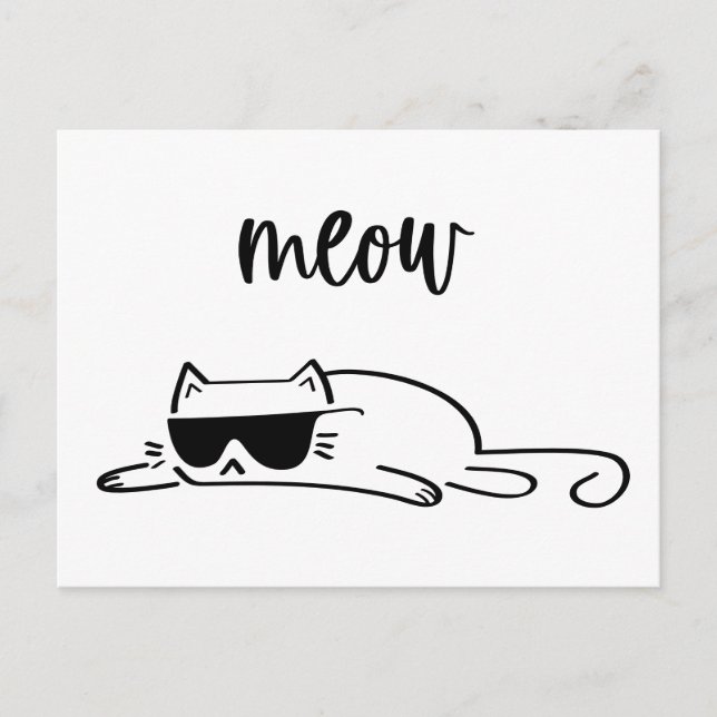Cool black and white meow cat with sunglasses postkarte (Vorderseite)