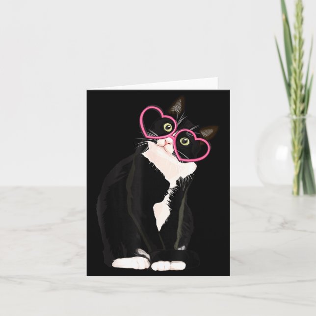 Cool Black Cat Kitten Red Heart Gles Happy Valenti Karte (Vorderseite)