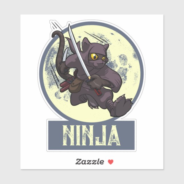 Cool Black Cat Ninja Cartoon Flying Kick Artwork Aufkleber (Blatt)