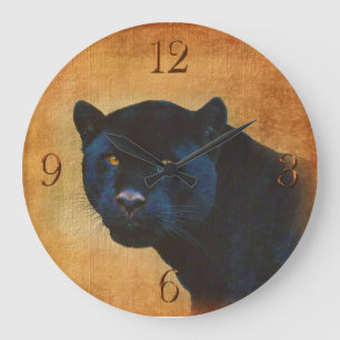 Cool Black Jaguar Panther Wildlife Big Cat Große Wanduhr