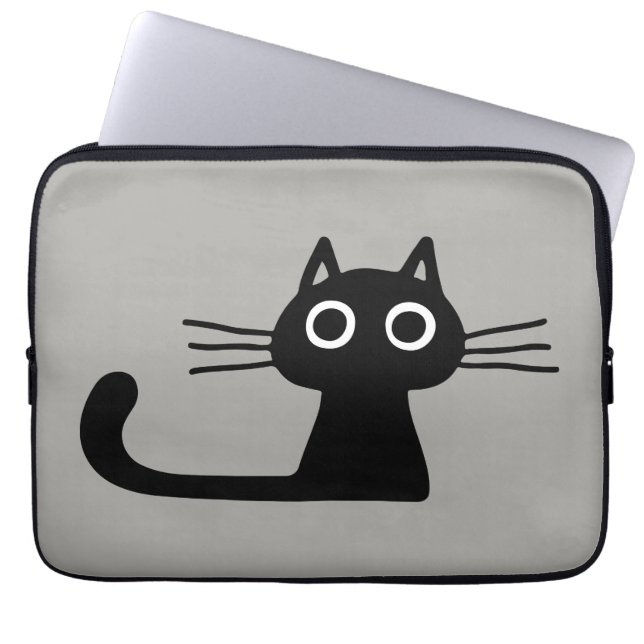 Cool Black Kitty Cat | Whimsistische Tierart Laptopschutzhülle (Vorderseite)