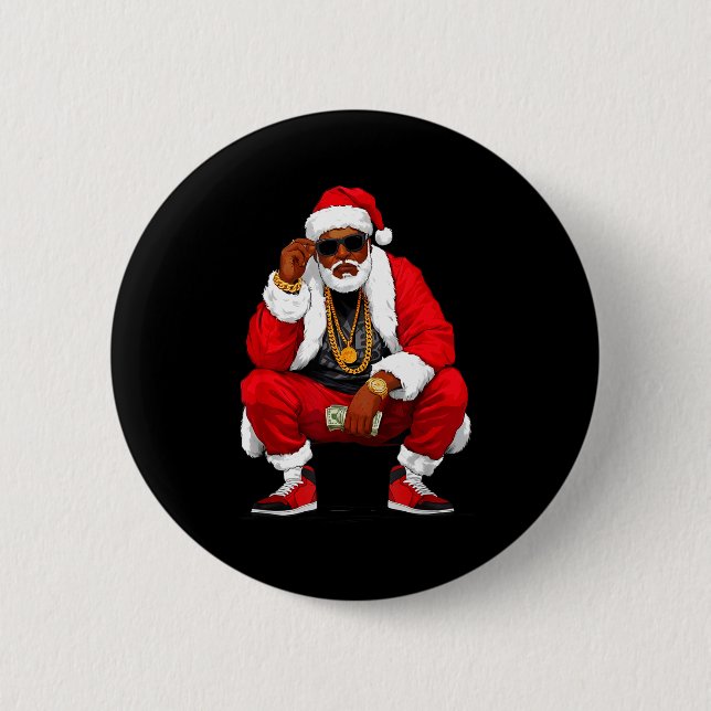 Cool Black Man Santa Claus Christmas African Ameri Button (Vorderseite)
