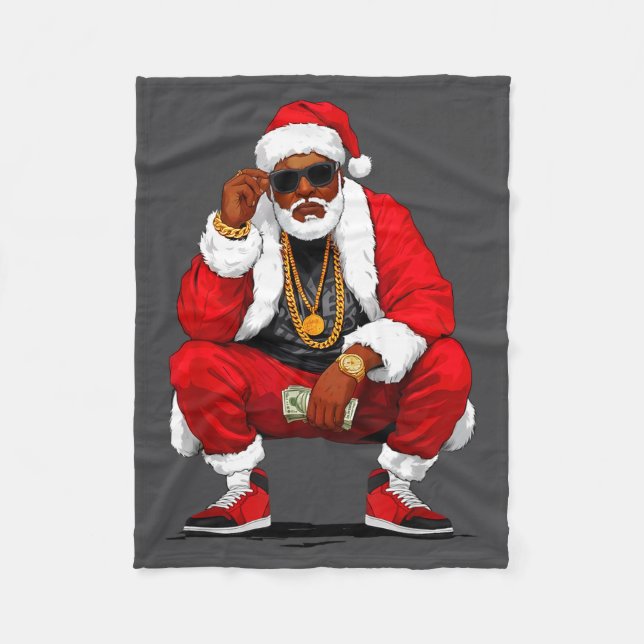Cool Black Man Santa Claus Christmas African Ameri Fleecedecke (Vorderseite)