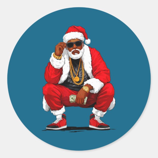 Cool Black Man Santa Claus Christmas African Ameri Runder Aufkleber (Vorderseite)