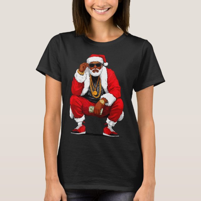 Cool Black Man Santa Claus Christmas African Ameri T-Shirt (Vorderseite)