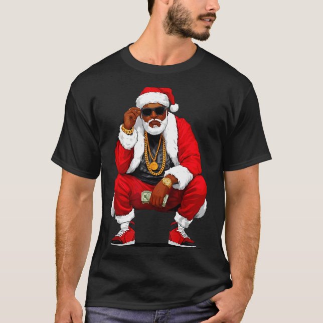 Cool Black Man Santa Claus Christmas African Ameri T-Shirt (Vorderseite)