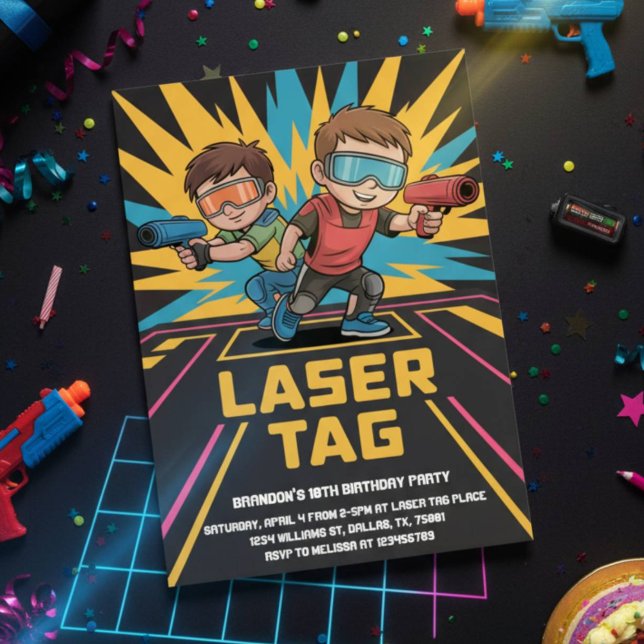 Cool Black Neon Laser Tag Geburtstag Einladung (Von Creator hochgeladen)