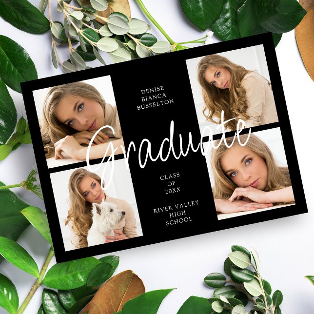 Cool Black Trendy Collage Graduate 4 Multi Photos Einladung (Von Creator hochgeladen)