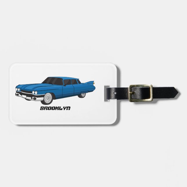 Cool-blau-Oldtimer 1959 Gepäckanhänger (Vorderseite horizontal)
