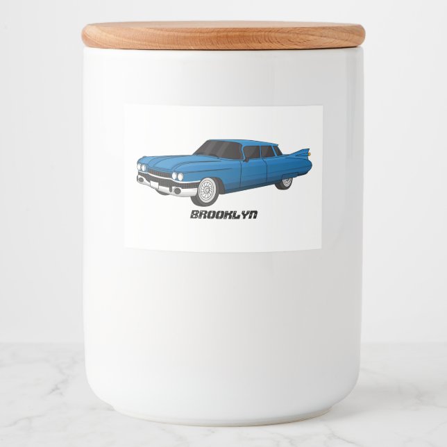 Cool-blau-Oldtimer 1959 Lebensmitteletikett (Vorderseite)