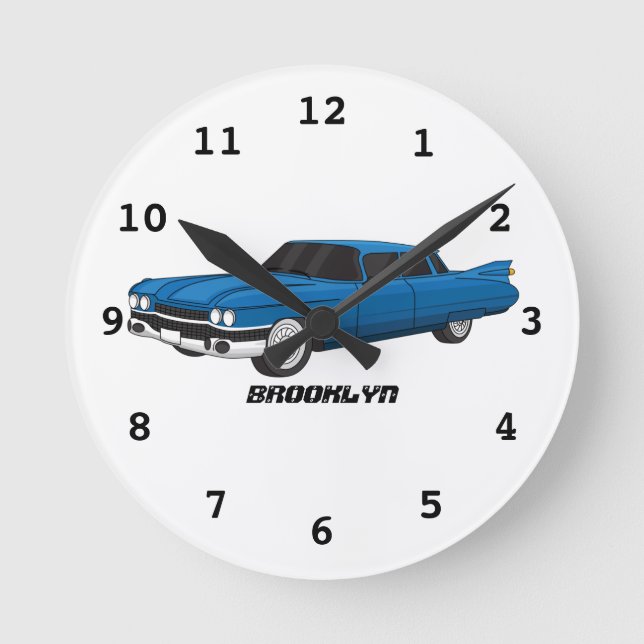 Cool-blau-Oldtimer 1959 Runde Wanduhr (Vorderseite)
