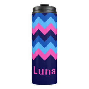 Cool Blau rosa Zickzack Monogram Thermisch Tumbler Thermosbecher
