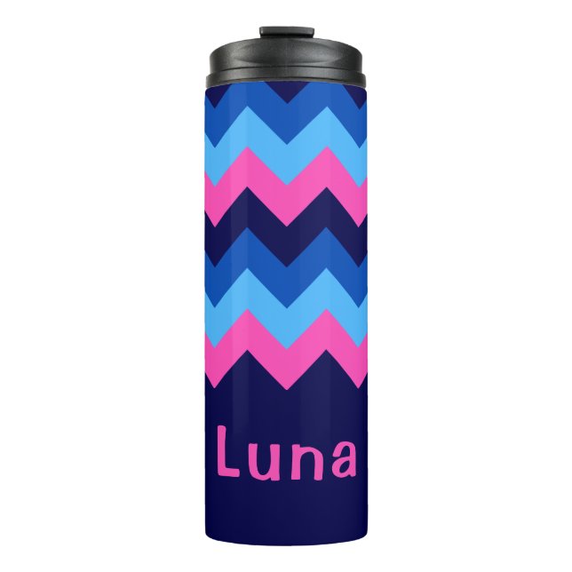 Cool Blau rosa Zickzack Monogram Thermisch Tumbler Thermosbecher (Vorderseite)