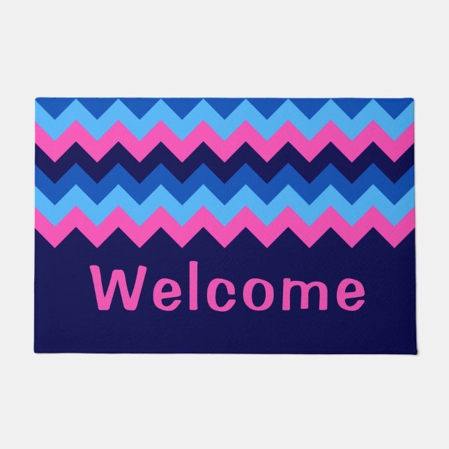 Cool-blau-rosa-Zickzack-Monogramm große Doormat Fußmatte (Vorderseite)