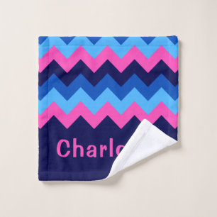 Cool Blau Rosa Zickzack Monogramm Waschlappen