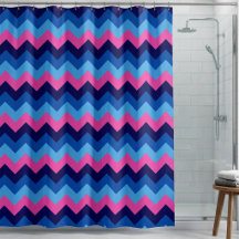 Cool-Blau-Rosa-Zickzack Muster Duschvorhang