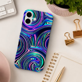 Cool Blau Türkis Lila Pink Spiralart Muster iPhone 16 Plus Hülle