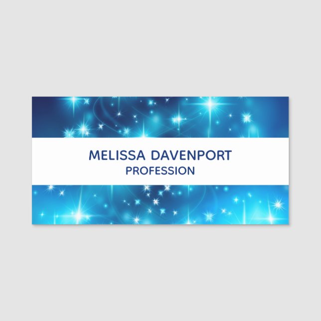 Cool blaue Funkellichter Abstrakter Hintergrund Namensschild (Vorderseite)