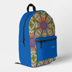 Cool-Blaue Mandala-Muster-Monogramm-Initialen Bedruckter Rucksack